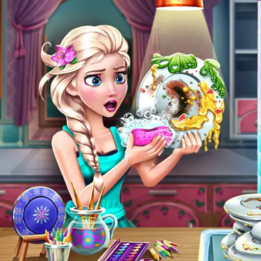 Ice Queen Dish Washing - Jogo de Limpeza e Criatividade para Crianças