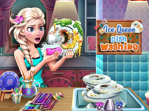 Ice Queen Dish Washing - Jogo de Limpeza e Criatividade para Crianças