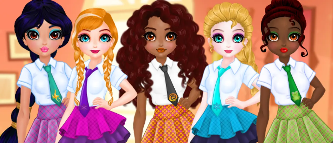 Princesses BFF Rush a la Escuela - Juego de Vestir y Maquillaje